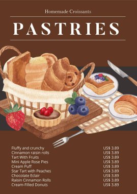 Pasta günü konsepti olan bir menü şablonu, suluboya tarzı