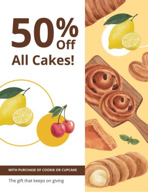 Pasta günü konseptiyle poster şablonu, suluboya tarzı