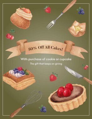 Pasta günü konseptiyle poster şablonu, suluboya tarzı