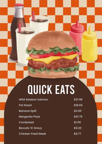 具有美国快餐概念的菜单模板 水彩画样式 — 图库矢量图片