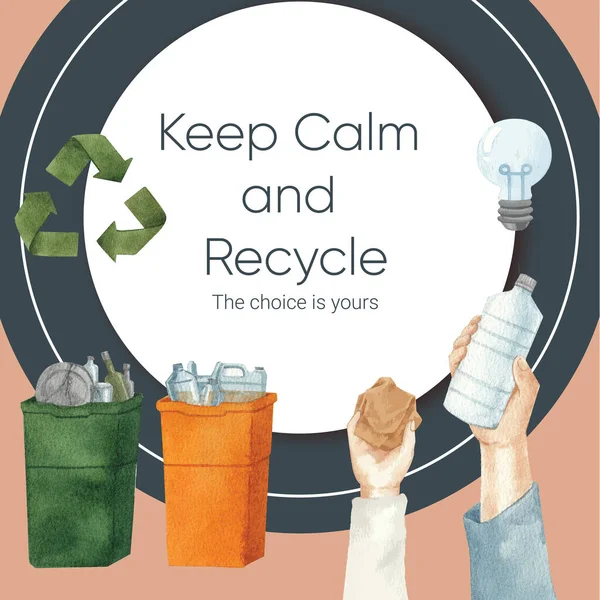 Instagram Postvorlage Mit Globalem Recycling Konzept Aquarell Styling — Stockvektor