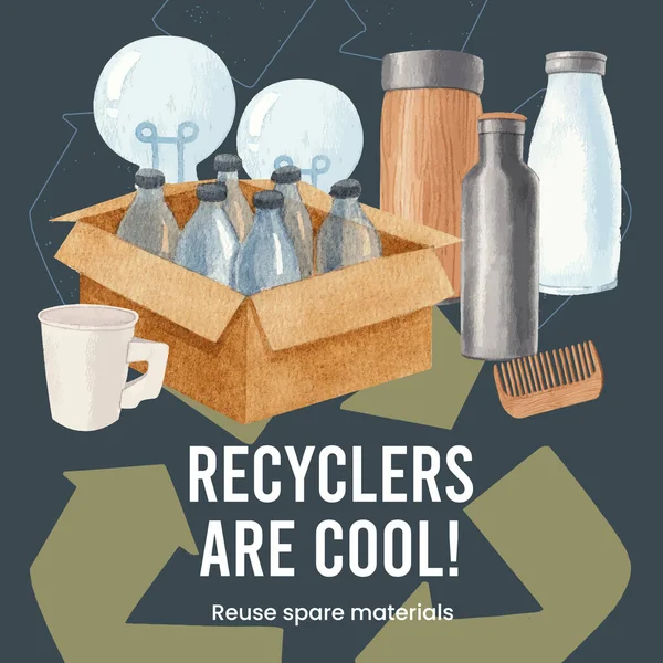 Instagram Postvorlage Mit Globalem Recycling Konzept Aquarell Styling — Stockvektor