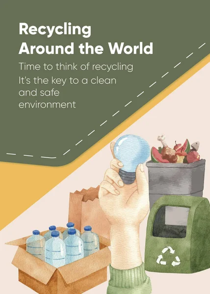 Instagram Story Vorlage Mit Globalem Recycling Konzept Aquarell Styling — Stockvektor