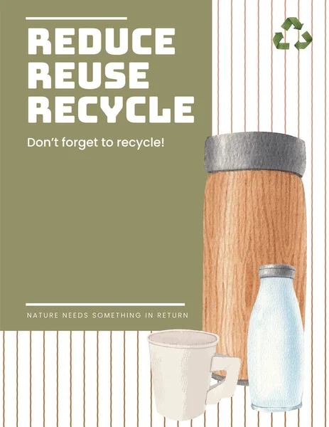 Plakatvorlage Mit Globalem Recyclingkonzept Aquarell Styling — Stockvektor