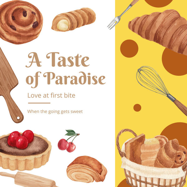 Instagram post template with pastry day concept, watercolor styl