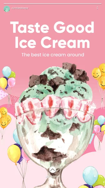Instagram Příběh Šablona Zmrzlinou Pohár Koncept Akvarel Styl — Stockový vektor