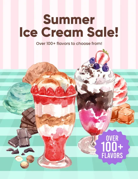 아이스크림 컨셉트가 포스터 수채화 스타일 — 스톡 벡터