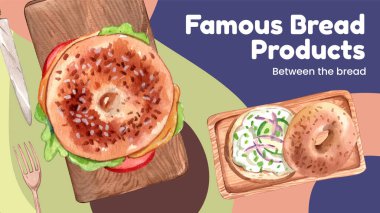 Blog banner template with bagel day concept,watercolor styl clipart