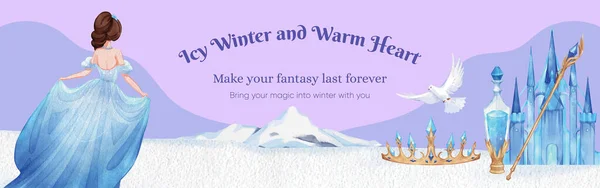 Facebook Anzeigenvorlage Mit Prinz Winter Fantasy Konzept Aquarell Styling — Stockvektor
