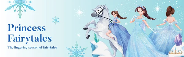 Facebook Ads Template Prince Winter Fantasy Concept Watercolor Styl — Vetor de Stock