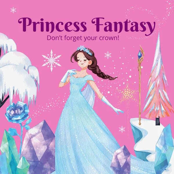 Instagram Post Template Prince Winter Fantasy Concept Υδατογραφία — Διανυσματικό Αρχείο