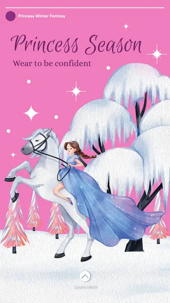 Instagram Příběh Šablona Princem Zimní Fantasy Koncept Akvarel Styl — Stockový vektor