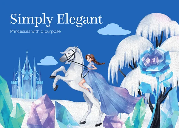 Šablona Pohlednice Princem Zimní Fantasy Konceptem Akvarel Styl — Stockový vektor