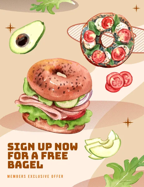 Poster Template Bagel Day Concept Watercolor Styl — Stock Vector