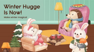 Kışa sarılma yaşam konsepti, suluboya şablonu