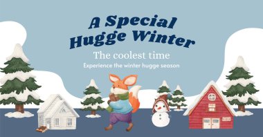 Facebook posta şablonu ile kış kucaklaşması yaşam konsepti, suluboya styl