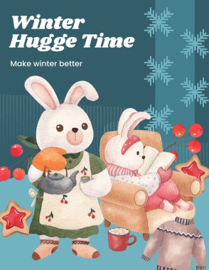 Poster şablonu kış kucaklaşması yaşam konsepti, suluboya stil