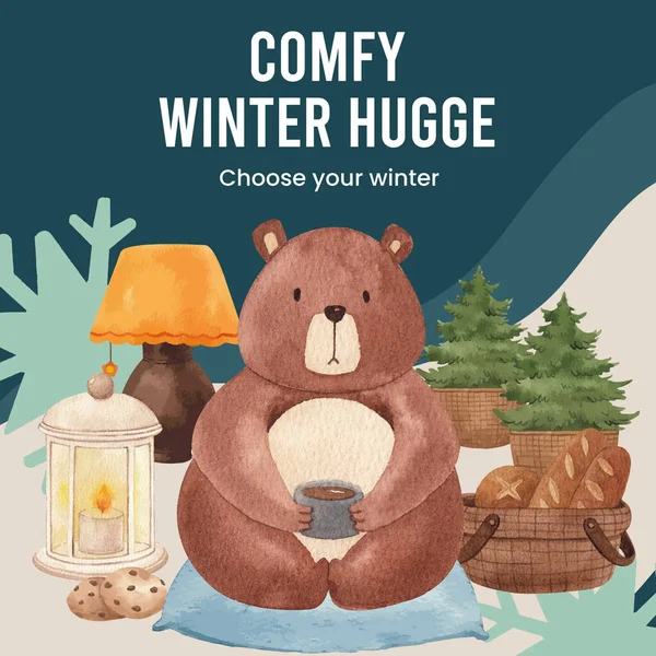 Instagram Post Template Winter Hugge Life Concept Akwarela Styl — Wektor stockowy