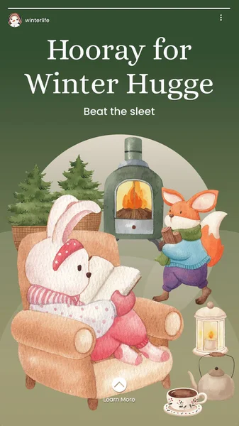 Instagram Příběh Šablona Zimní Objetí Životní Koncept Akvarel Styl — Stockový vektor