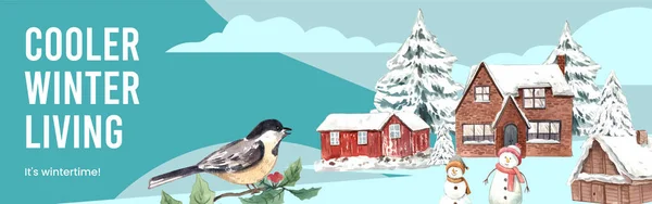 Facebook Ads Template Wild Village Life Winter Concept Watercolor Styl — Vector de stock