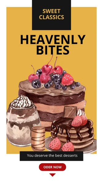 Шаблон Истории Instagram Шоколадным Десертом Концепции Акварель Стиль — стоковый вектор
