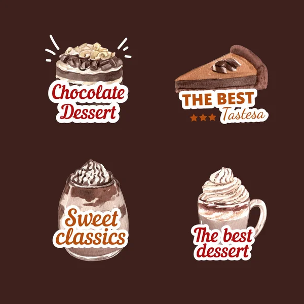 Шаблон Логотипа Шоколадным Десертом Акварель — стоковый вектор