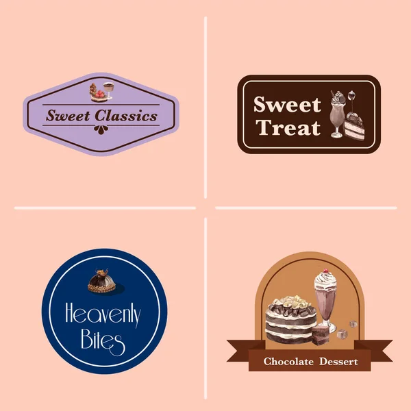 Шаблон Логотипа Шоколадным Десертом Акварель — стоковый вектор