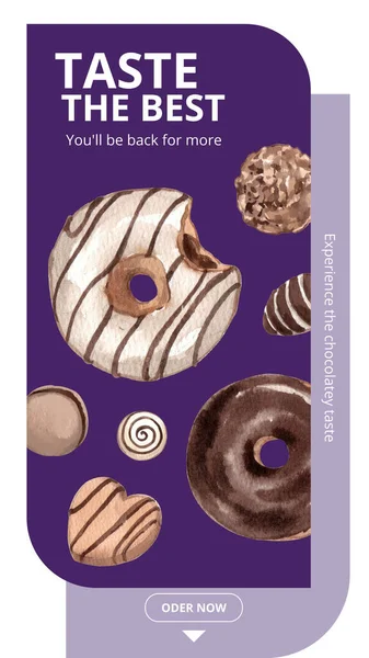 Шаблон Истории Instagram Шоколадным Десертом Концепции Акварель Стиль — стоковый вектор