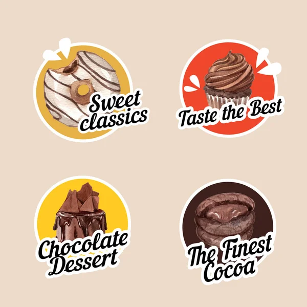 Modelo Logotipo Com Conceito Sobremesa Chocolate Styl Aquarela — Vetor de Stock