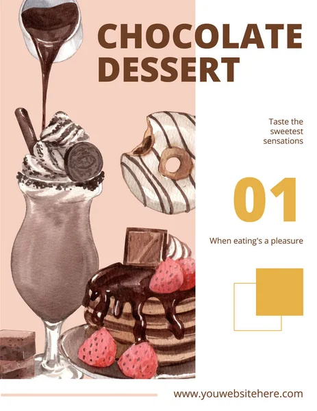 Шаблон Плаката Концепцией Шоколадного Десерта Акварель — стоковый вектор