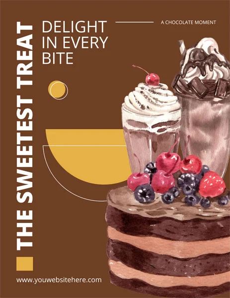 Шаблон Плаката Концепцией Шоколадного Десерта Акварель — стоковый вектор