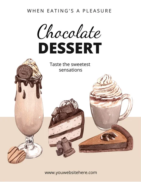 Affisch Mall Med Choklad Dessert Koncept Akvarell Stil — Stock vektor