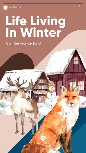 Instagram Story Template Wild Village Life Winter Royalty Free Εικονογραφήσεις Αρχείου