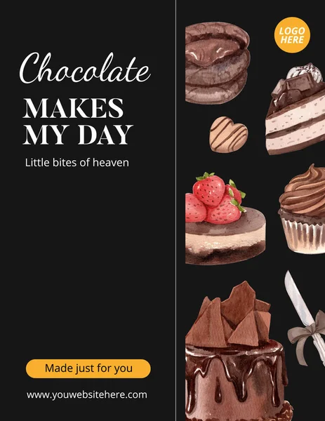 초콜릿 디저트 컨셉트가 포스터 수채화 스타일 스톡 일러스트레이션