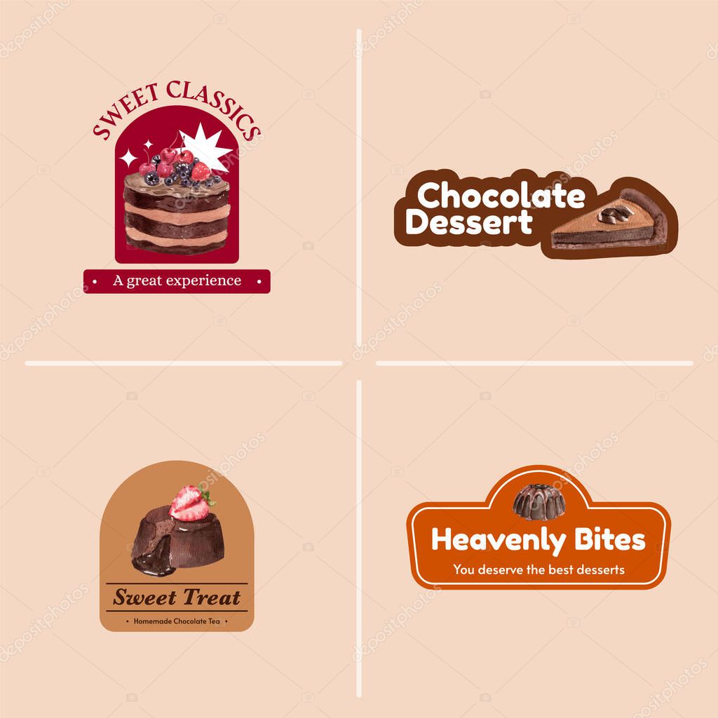 Logo template with chocolate dessert concept,watercolor styl