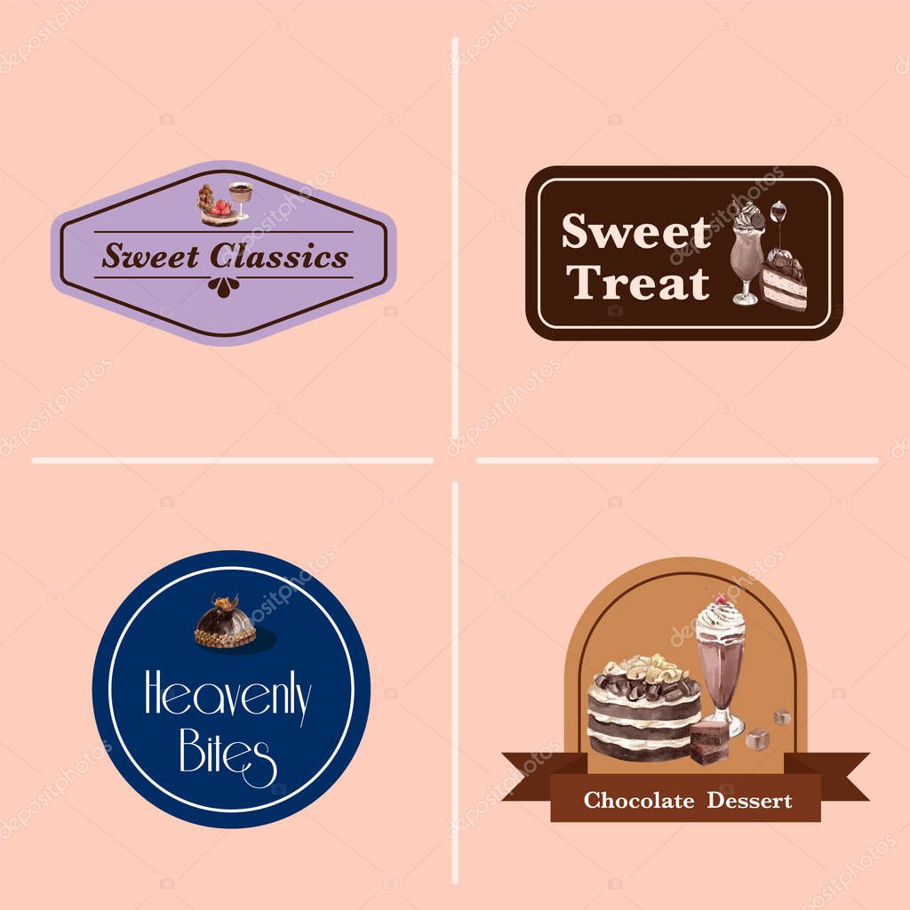 Logo template with chocolate dessert concept,watercolor styl