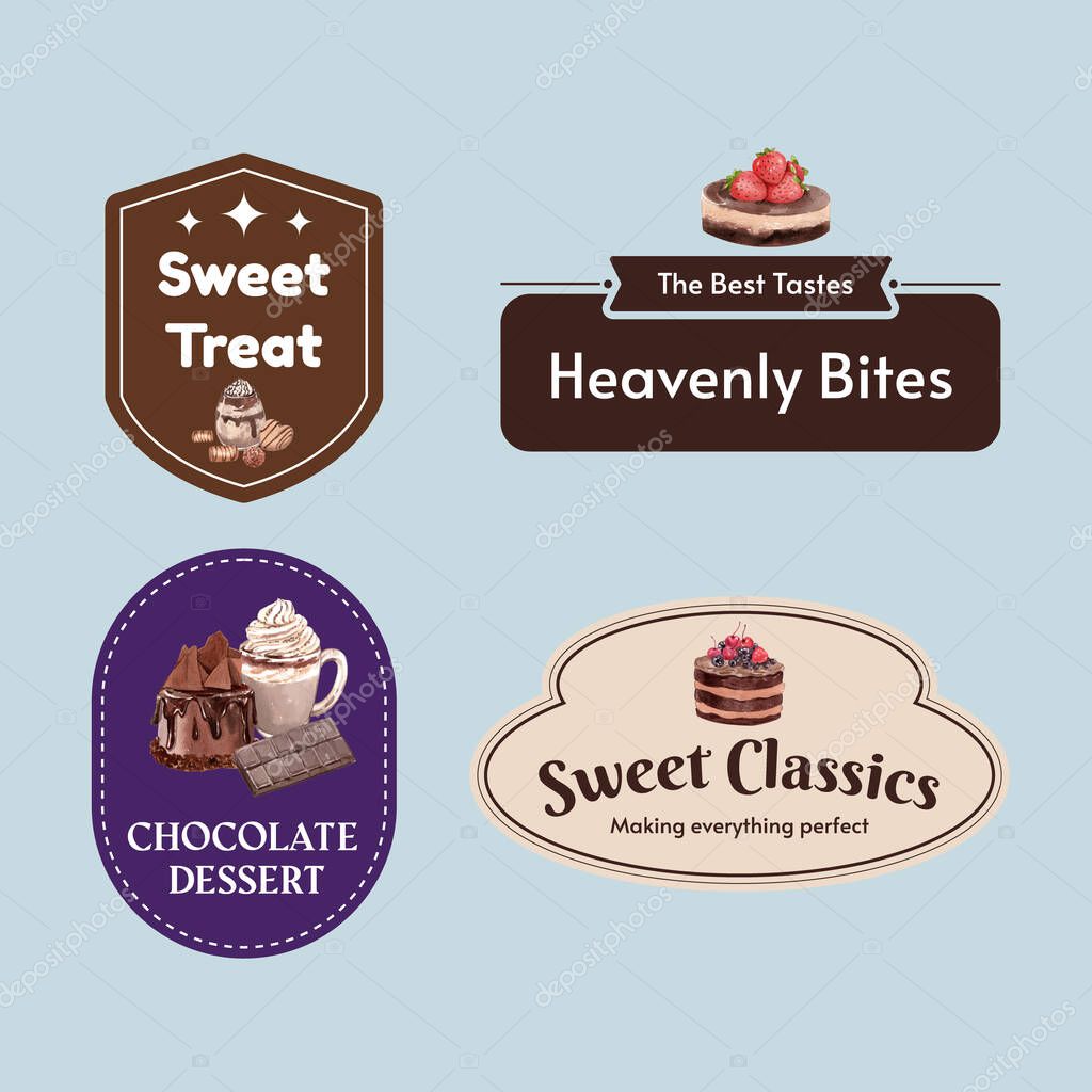 Logo template with chocolate dessert concept,watercolor styl