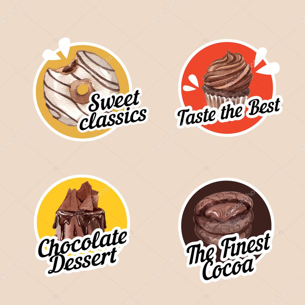 Logo template with chocolate dessert concept,watercolor styl