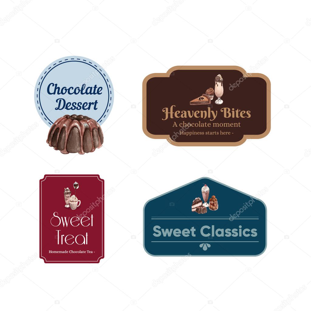 Logo template with chocolate dessert concept,watercolor styl