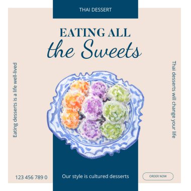 Instagram şablonu Tayland tatlı konsepti, suluboya stil