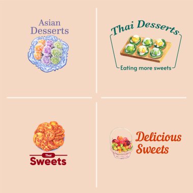Tayland tatlı konseptiyle logo şablonu, suluboya stil