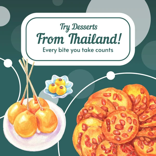 Instagram Post Template Thai Επιδόρπιο Έννοια Υδατογραφία Styl Διανυσματικά Γραφικά