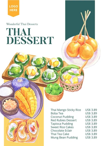 Plantilla Menú Con Concepto Postre Tailandés Estilo Acuarela Ilustraciones de stock libres de derechos