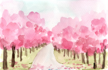 Japon kavramı suluboya elementi ile Kiraz Çiçeği