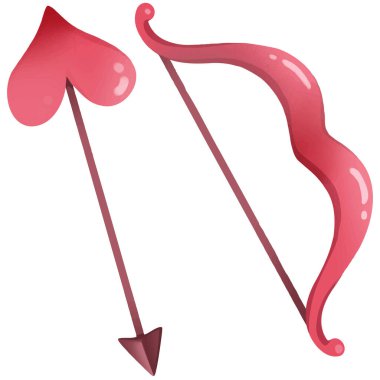 Kırmızı kalp yayı ve ok çizimi. Vektör İllüstrasyonu. Sevgililer Günü 'nde aşk festivali için bu şirin illüstrasyon tasarımı dekorasyonları.