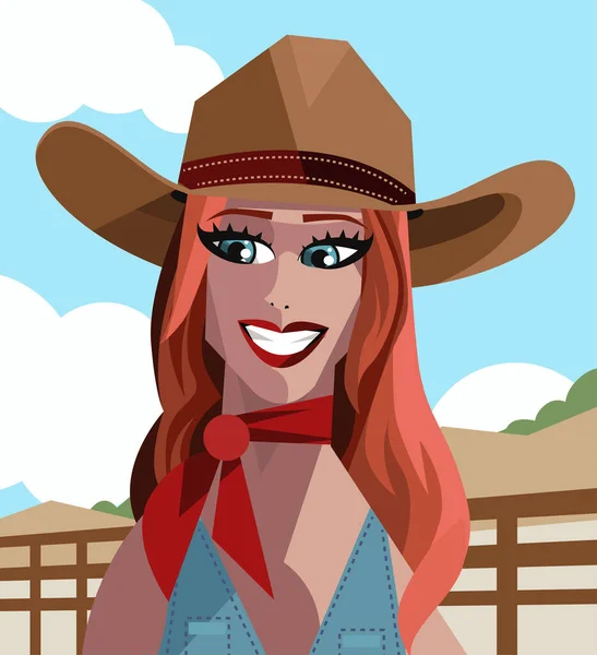 农场里快乐可爱的女牛仔 — 图库矢量图片