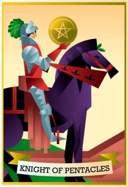 Beş köşeli yıldız şövalyesi. Küçük arcana tarot kartı.