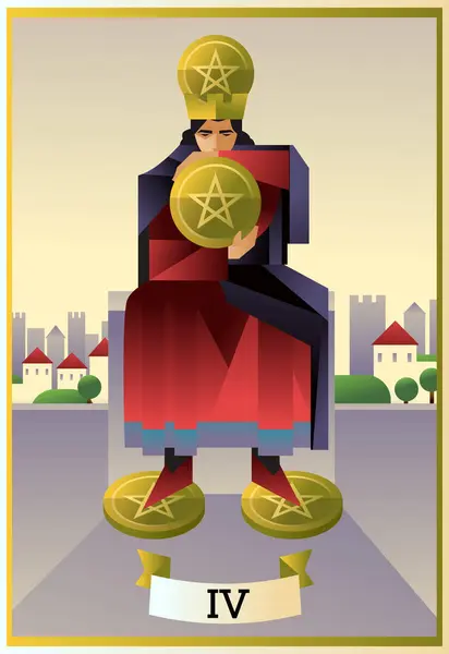 stock vector four of pentacles minor arcana tarot card