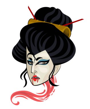 Nukekubi Japon folkloru efsanesi havada uçuşuyor.