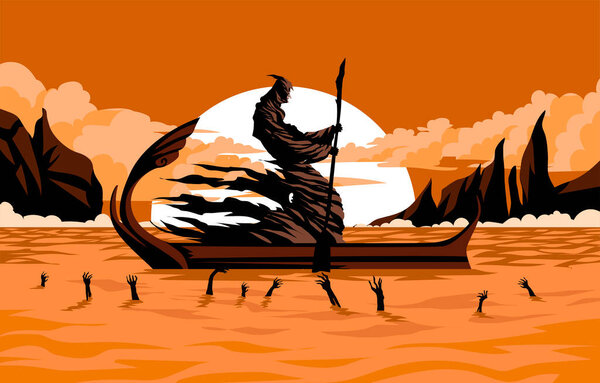 Греческая мифология Харон в лодке, перевозящей души в подземный мир